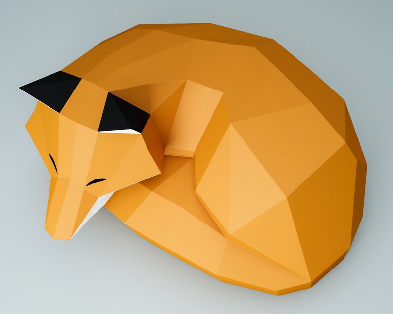 Papercraft Fox sleeping paper animal DIY origami pattern Etsy