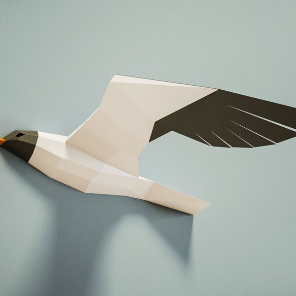 Papercraft Möwe 3D Skulptur, DIY Papier Bastelvorlage, Möwe Origami Kit, Vogel Wand Wohndekor, Low Poly druckbare PDF Konstruktor, A4/US