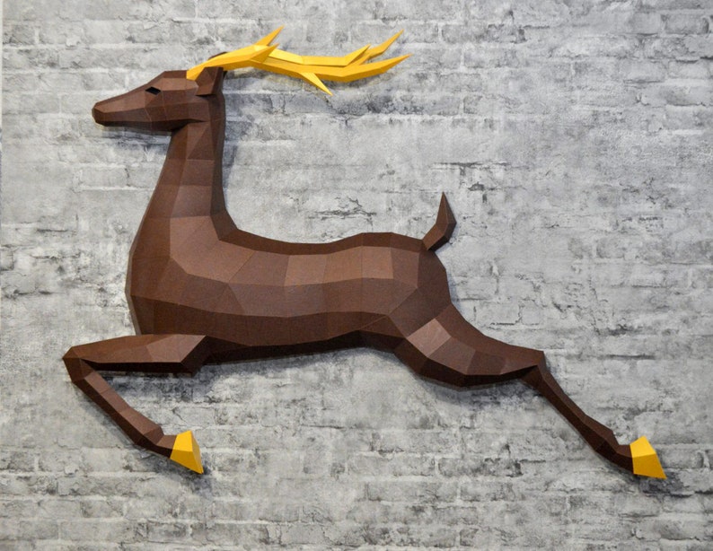 3D Papercraft Deer, Paper craft model stag, origami caribou, DIY kit doe, low poly hind, polygonal moose, roe trophy, animal template PDF image 5