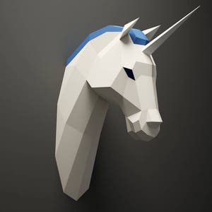 DIY Unicorn Head, licorne Paper Animal trophy, 3D Paper model, Low Poly paper craft sculpture, papercrafting, pepakura kit, 3d origami PDF