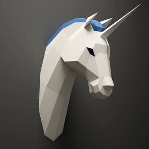 Testa di unicorno fai da te, trofeo animale di carta licorne, modello di carta 3D, scultura artigianale di carta Low Poly, papercrafting, kit pepakura, 3d origami PDF