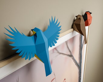 DIY little birdies for a frame, 3D sparrow, tit template, bullfinch, nightingale, canary, parrot, budgerigar, nestling, pepakura PDF A4 / US