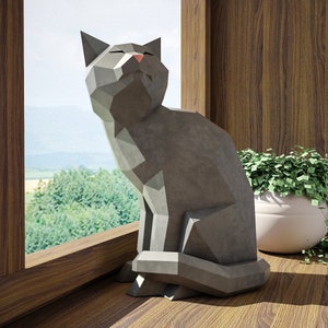 Papercraft Cat, modèle 3D d'artisanat en papier, modèle PDF de chaton, sculpture mignonne de minou low poly, kit numérique, pepakura, constructeur de bricolage de pièces image 5
