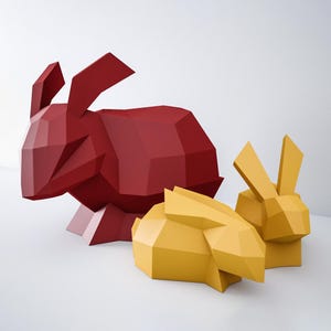 Conigli di carta, modello di carta 3D, kit di sculture di carta per famiglie di conigli, animali di carta PDF, modello di modello fai da te, pepakura, origami