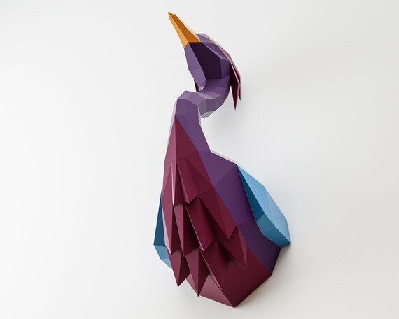 Papercraft Blue Heron Paper Craft Model Egret Template Stork Low Poly Bird Crane Violet Flamingo Pattern Pepakura Wall Decor Pdf File