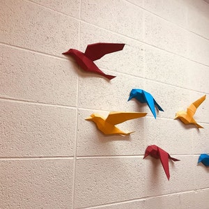 3D Papercraft Birds on wall, DIY paper model sculpture, origami, papercraft PDF animal low poly trophy, paper craft template kit, pepakura image 3