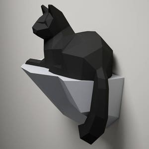 Papperspyssel Katt på en sten, Väggkonstruktion, 3D-papperspysselskulptur, Pappersmodell Katt, DIY-dekorationspresent, PDF-mönster, Djurtrofé, Pepakura bild 6