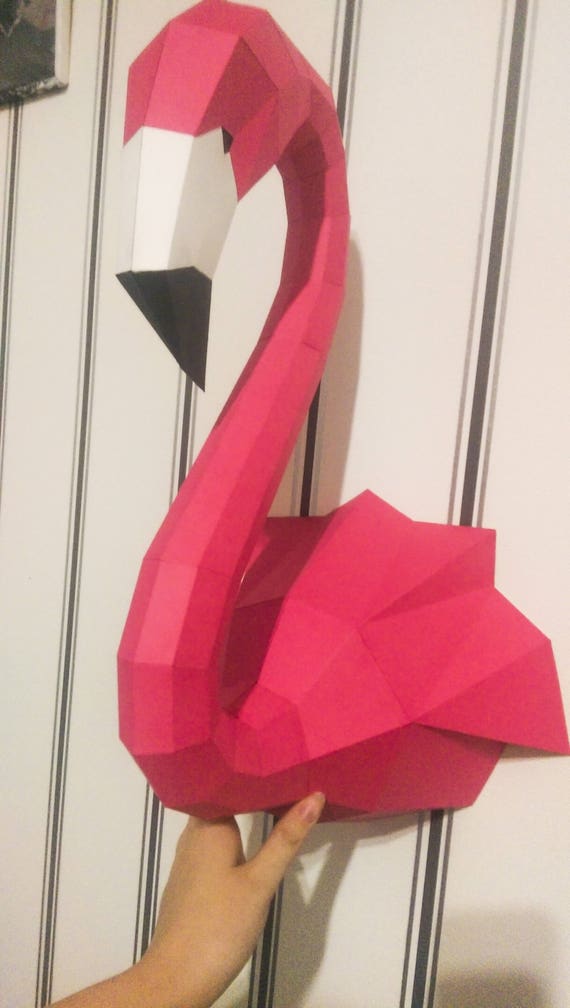 Papercraft Flamingo 3d Papier Handwerk Skulptur Tier Kopf Trophäe Low Poly Skulptur Vorlage Pepakura Pdf Kit Origami Vogel Wohnkultur