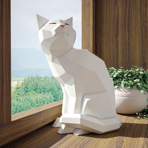 Papercraft Cat, modelo 3D de artesanía de papel, plantilla PDF de gatito, linda escultura de gatito de baja poli, kit digital, pepakura, piezas DIY constructor de casas imagen 1