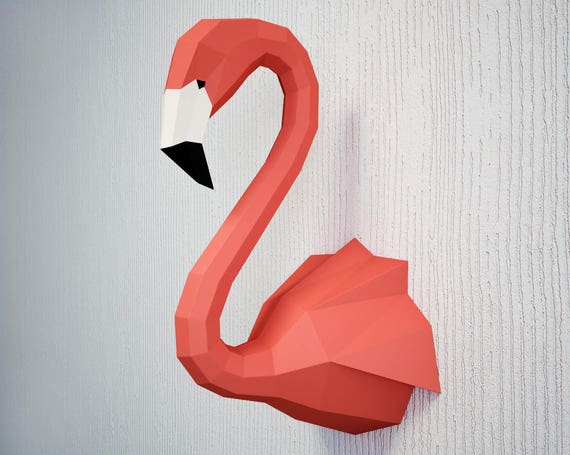 Papercraft Flamingo 3d Papier Handwerk Skulptur Tier Kopf Trophäe Low Poly Skulptur Vorlage Pepakura Pdf Kit Origami Vogel Wohnkultur