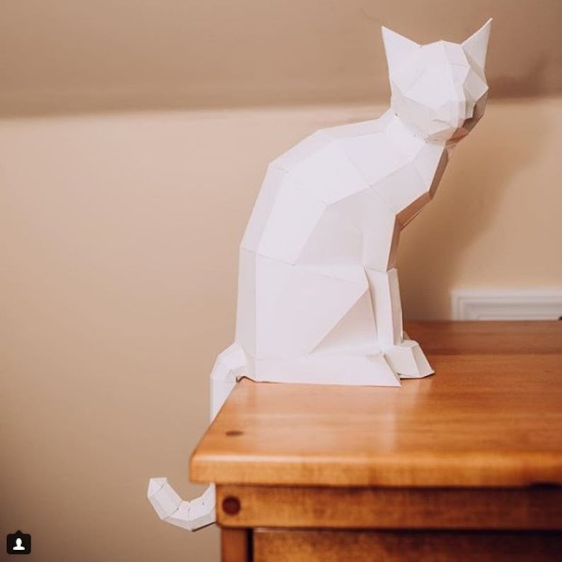 Gato de papel 3D, escultura DIY de gato sentado, manualidades de papel, animales de baja poligonización, modelo de papel, rompecabezas de origami 3D, kit de descarga instantánea en PDF imagen 8