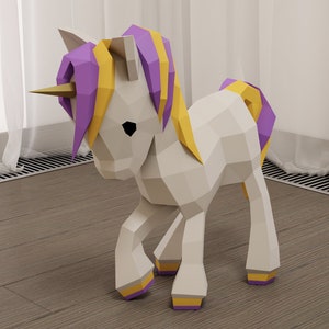 Papercraft Unicorn baby, 3D paper craft floor model, cute sculpture, PDF template, digital paper puzzle kit, pattern horse colt foal, A4/US image 2