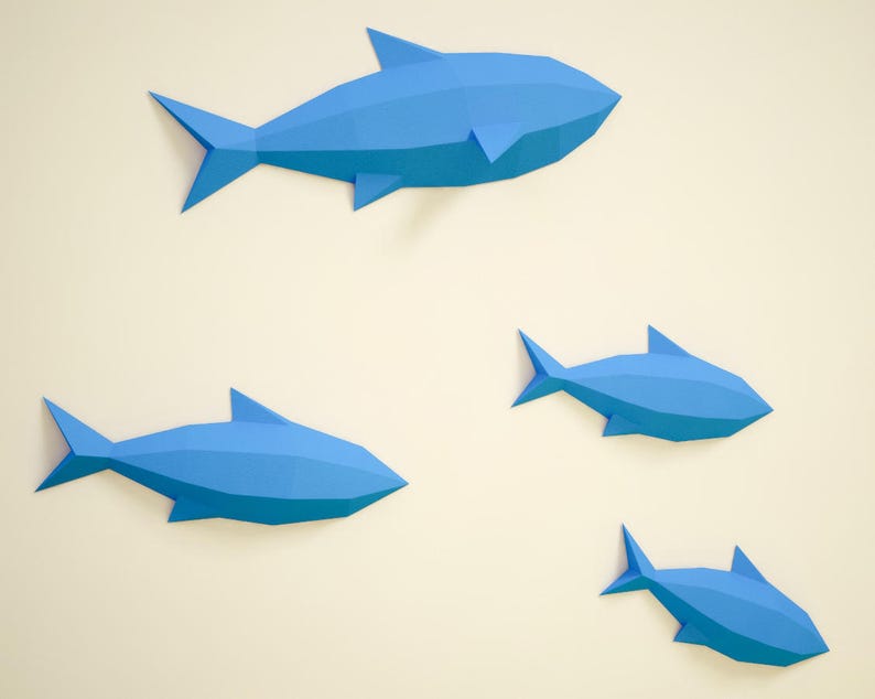 Paper Fish Display DIY Paper Fishes on Wall, 3D Papercraft Fish, Easy Paper Model ...