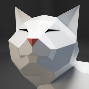 Papercraft Cat, modèle 3D d'artisanat en papier, modèle PDF de chaton, sculpture mignonne de minou low poly, kit numérique, pepakura, constructeur de bricolage de pièces image 4