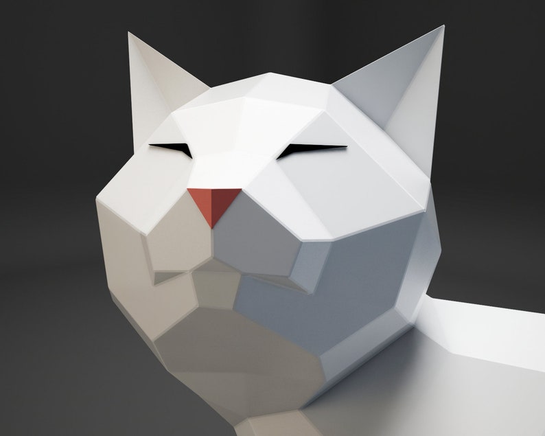 Papercraft Cat, modèle 3D d'artisanat en papier, modèle PDF de chaton, sculpture mignonne de minou low poly, kit numérique, pepakura, constructeur de bricolage de pièces image 4