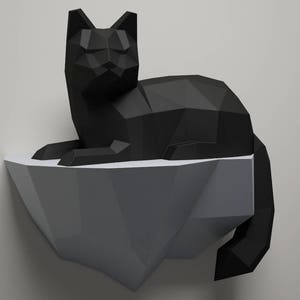 Papperspyssel Katt på en sten, Väggkonstruktion, 3D-papperspysselskulptur, Pappersmodell Katt, DIY-dekorationspresent, PDF-mönster, Djurtrofé, Pepakura bild 5