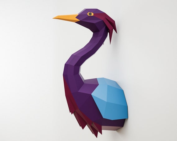 Papercraft Blue Heron Paper Craft Model Egret Template Stork Low Poly Bird Crane Violet Flamingo Pattern Pepakura Wall Decor Pdf File