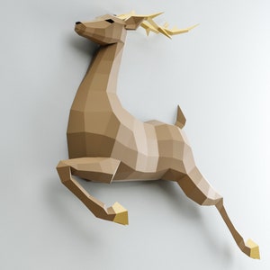 3D Papercraft Deer, Paper craft model stag, origami caribou, DIY kit doe, low poly hind, polygonal moose, roe trophy, animal template PDF image 2