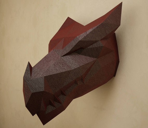 Papercraft Dragon Head Trophy Papercraft 3d Paper Model Diy Black Dragon Paper Sculpture Pattern Animal Paper Craft Pdf Pepakura