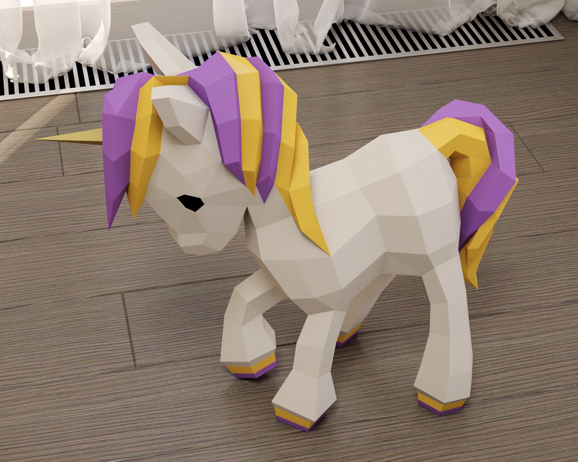 Papercraft Unicorn baby 3D paper craft floor model cute | Etsy