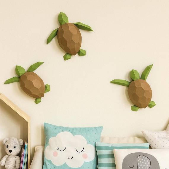 Papercraft Turtles, Paper Craft turtle model, Tortoise PDF template, 3D Terrapin sculpture, Low poly pattern, Little sea Turtles digital kit
