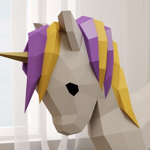 Papercraft Unicorn baby, 3D paper craft floor model, cute sculpture, PDF template, digital paper puzzle kit, pattern horse colt foal, A4/US image 8