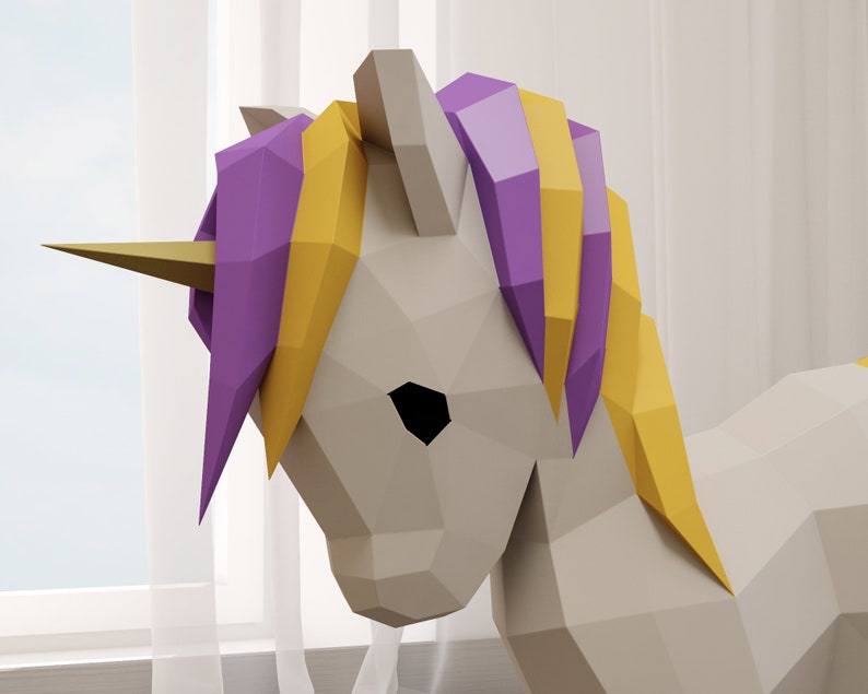 Papercraft Unicorn baby, 3D paper craft floor model, cute sculpture, PDF template, digital paper puzzle kit, pattern horse colt foal, A4/US image 8