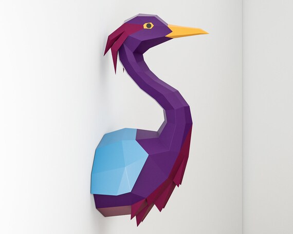 Papercraft Blue Heron Paper Craft Model Egret Template Stork Low Poly Bird Crane Violet Flamingo Pattern Pepakura Wall Decor Pdf File