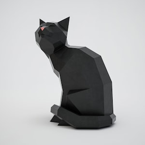 Papercraft Cat, modelo 3D de artesanía de papel, plantilla PDF de gatito, linda escultura de gatito de baja poli, kit digital, pepakura, piezas DIY constructor de casas imagen 6