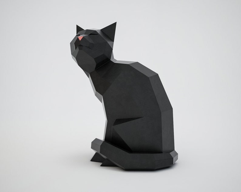 Papercraft Cat, modelo 3D de artesanía de papel, plantilla PDF de gatito, linda escultura de gatito de baja poli, kit digital, pepakura, piezas DIY constructor de casas imagen 6