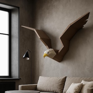3D Papercraft Eagle, DIY Paper craft bald eagle, hawk vulture falcon condor bird, animal trophy PDF kit, printable template, low poly model