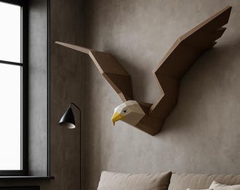 3D Papercraft Eagle, DIY Paper craft bald eagle, hawk vulture falcon condor bird, animal trophy PDF kit, printable template, low poly model