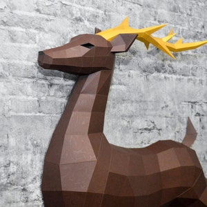 3D Papercraft Deer, Paper craft model stag, origami caribou, DIY kit doe, low poly hind, polygonal moose, roe trophy, animal template PDF image 6