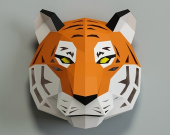 Bricolage Papercraft Tigre, modèle de modèle d'artisanat en papier, lampe de nuit, puzzle 3D, chat lion lynx guépard léopard, kit de modèle PDF numérique, A4/US