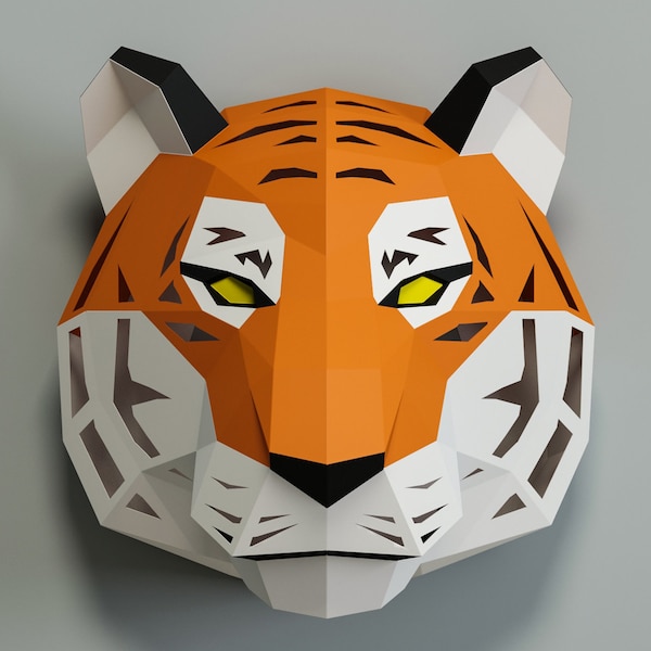 Bricolage Papercraft Tigre, modèle de modèle d'artisanat en papier, lampe de nuit, puzzle 3D, chat lion lynx guépard léopard, kit de modèle PDF numérique, A4/US