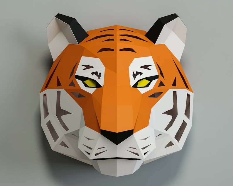 DIY Papercraft Tiger paper craft model template night lamp Etsy