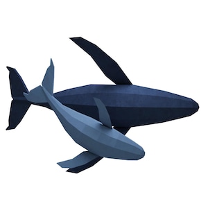 Baleine en papier, modèle 3D en papier de famille de baleines, sculpture en papier, animaux créatifs en papier PDF, kit de poisson, modèle, origami, dauphin, pepakura