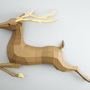 3D Papercraft Deer, Paper craft model stag, origami caribou, DIY kit doe, low poly hind, polygonal moose, roe trophy, animal template PDF image 4