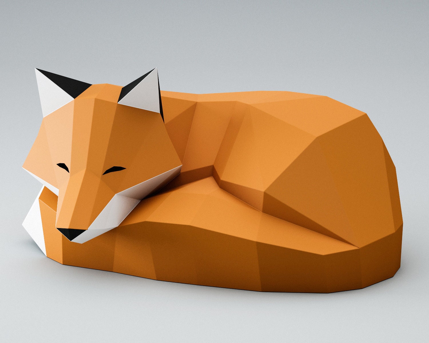 Papercraft Fox Sleeping Paper Animal DIY Origami Pattern Etsy