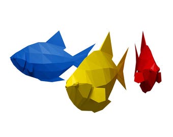 Papercraft Pesce, modello PDF modello, mestiere di carta 3d, scultura di carta, regalo fai da te, carta fai da te, low poly, decorazioni per la casa fai da te, modello di carta, pepakura