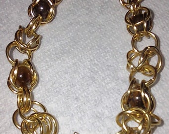 Gold and tiger eye link bracelet