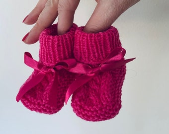 Patucos de bebé de punto, Regalo para recién nacido, Patucos blancos