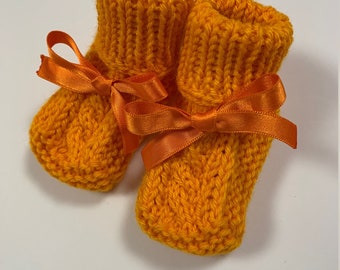 Patucos de punto para bebé, Regalo para recién nacido, Patucos naranjas