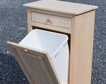 Amish Handmade Tilt-Out Trash Can Cabinet | Unfinished Pinewood EXL model