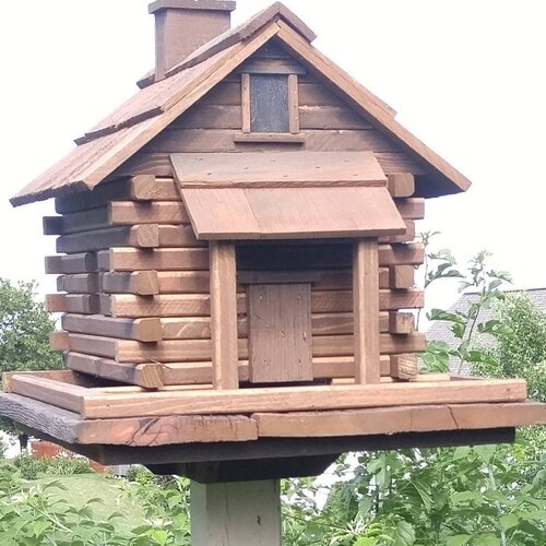 Log Cabin Bird Feeder Amish Handmade Waterwheel Decoration Etsy