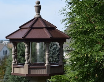 LARGE Poly spindle bird feeder | Amish handmade | Gazebo Feeder | Clay & Brown