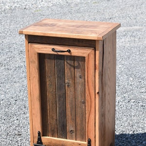 Oak Wood Trash Bin | Tilt Out | Reclaimed oak wood | Amish handcrafted | Trash Bin | 12.5 gallon Plastic trash can included