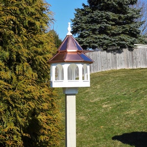 Large Bird Feeder Copper roof bird feeder Double roof bird feeder Amish handmade CEDAR STAIN Made in USA zdjęcie 6