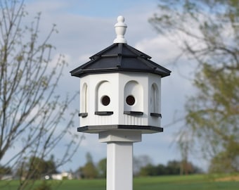 Bird House Two-Hole Amish Handmade White 