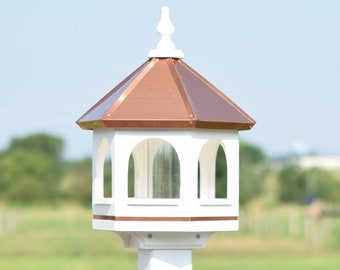 Small bird feeder | Small copper roof bird feeder | Poly bird feeder | Amish handmade | Patina roof | Made in USA